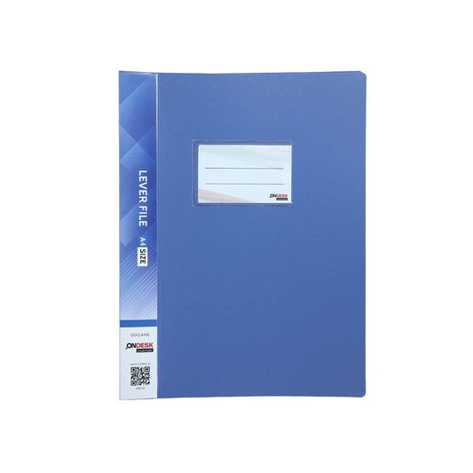 Ondesk Essentials A4 Punchless Clip Plastic File with Pocket (Blue, Pack of 1)