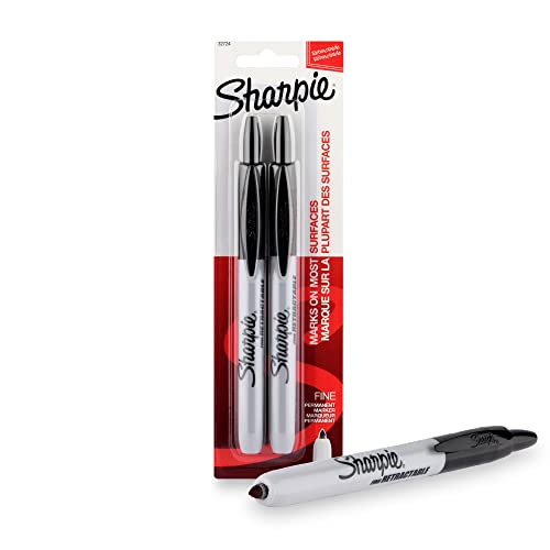 Sharpie Fine Tip Retractable Permanent Marker Black, 2 Markers