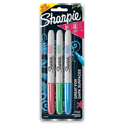 Sharpie Fine Tip Permanent Markers, Metallic, Assorted, 3 Markers
