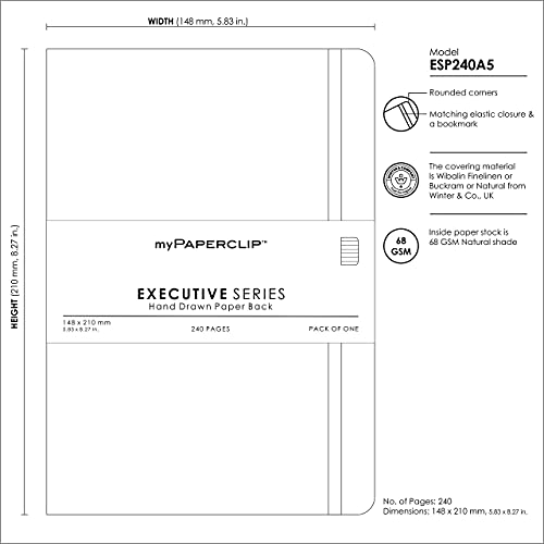 Mypaperclip Executive Series Notebook, 240 Pages A5 (148 X 210 mm, 5.83 X 8.27 In.) Esp240A5-R Yellow
