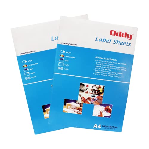 Oddy A4 Self Adhesive Paper Label Stickers (Laser & Inkjet Printers) - 16 Labels per Sheet - Pack of 100 Sheets, for Shipping, Address, Folders, Industrial use