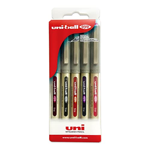 Uni-ball Eye UB 157 Roller Ball Pen Wallet (Blue, Black, Red, Green, Pink Color Pack of 5)