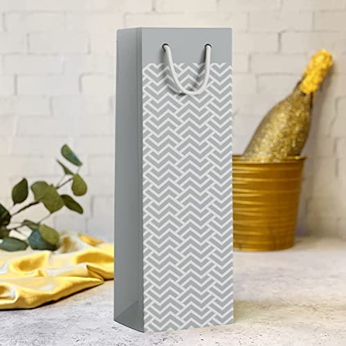 PaperPep Silver Zig Zag 14"X4.85"X3.65" Wine Paper Bag Pack of 10 | Wine Bottle Bags for Return Gifting, Birthday, Presents & Other Occasion
