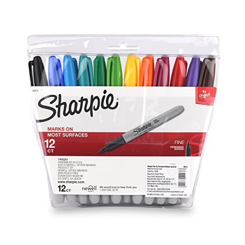 Sharpie Fine Tip Permanent Marker, Assorted, 12 Markers