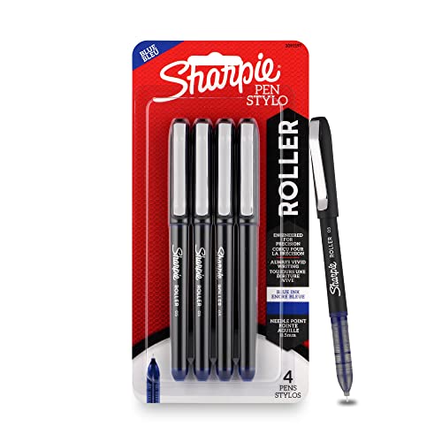 Sharpie Rollerball Pen Blue, Needle Point (0.5Mm), 4 Markers