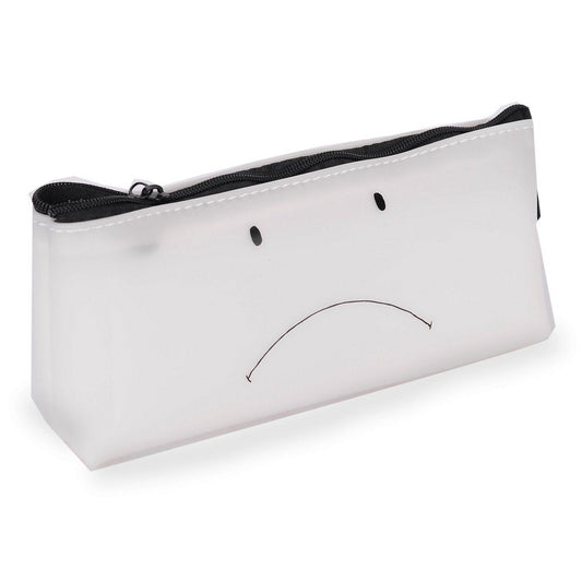 Ondesk Essentials White Sad Face Pencil Pouch | Large Pencil Pen Case with Zipper Closure | Student School Supplies | Office Stationery Pen Storage Bag | White, Pack Of 1