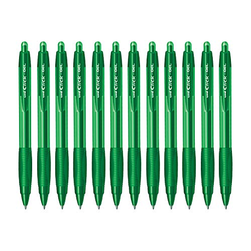 uni-ball XSGR7 Click Gel Pen | Tip Size 0.7 mm | Comfortable Grip| Ideal for Students and Professionals | For School, Office & Business Use | Pack of 12, Water Proof Green Ink