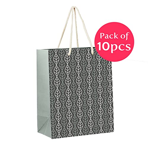 PaperPep Vertical Leaves Print 9"X7"X4" Gift Paper Bag Pack of 10 | Gift Bags for Return Gifts, Presents, Weddings, Birthday, Holiday Presents, Celebrations