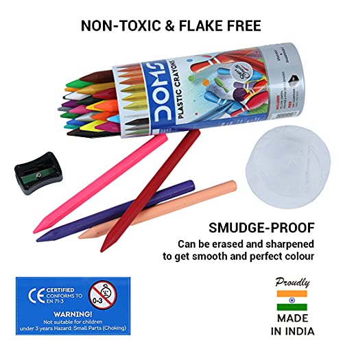 Doms 28 Shades Erasable Plastic Crayons Round Tin Box