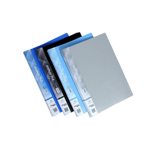 Ondesk Essentials FC Presentation Display Book Plastic File 30 Pockets (Grey, Blue, Black & Light Blue, Pack of 4)
