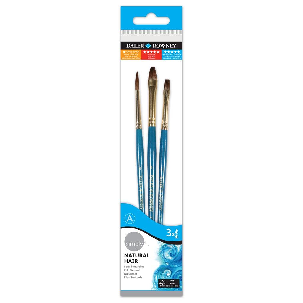 Daler-Rowney Simply Short Handle Watercolour Brush Set (3 Brushes)