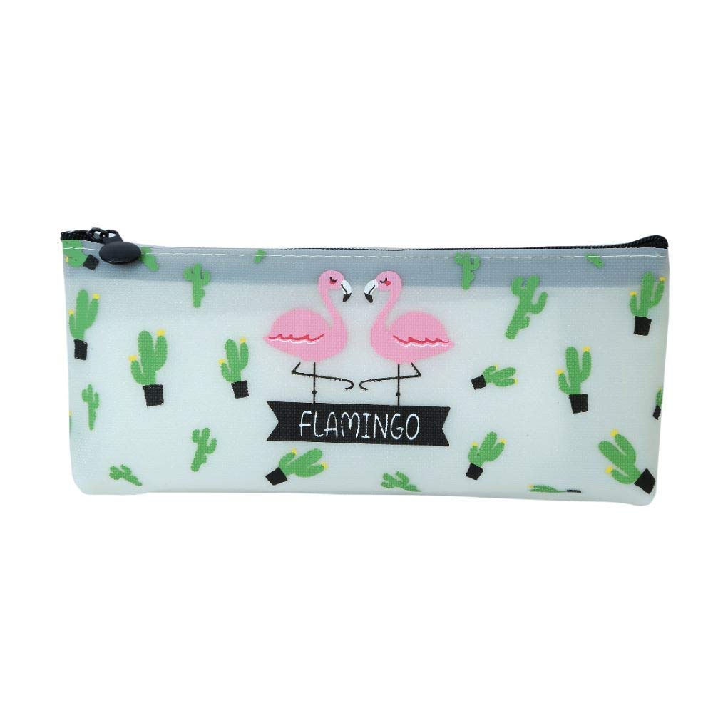 Ondesk Essentials White Cactus Flamingo Pencil Pouch | Large Pencil Pen Case with Zipper Closure | Student School Supplies | Office Stationery Pen Storage Bag | Pink, Pack Of 1