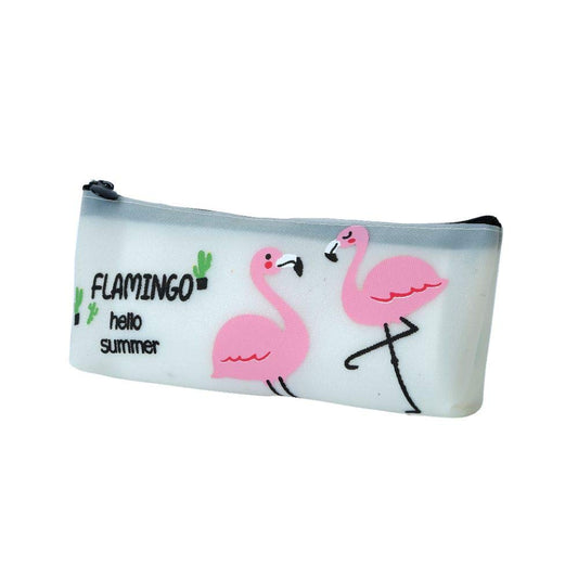 Ondesk Essentials White Flamingo Pencil Pouch | Large Pencil Pen Case with Zipper Closure | Student School Supplies | Office Stationery Pen Storage Bag | Pink, Pack Of 1