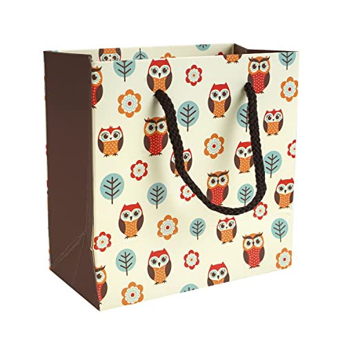 PaperPep Yellow Owl Print 6"X6"X3" Paper Bag Pack of 1 | Gift Bags For Return Gifts, Presents, Weddings, Birthday, Holiday Presents, Celebrations