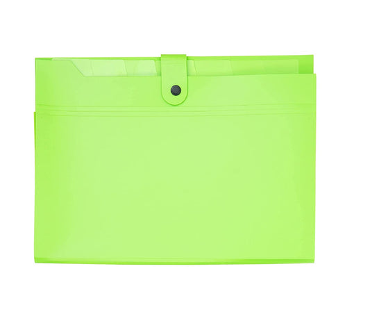 Ondesk Essentials 8 Pockets Expanding File | Durable Plastic Document File Storage Bag With Snap Button | File for A4 Size Documents | Green, Pack of 1