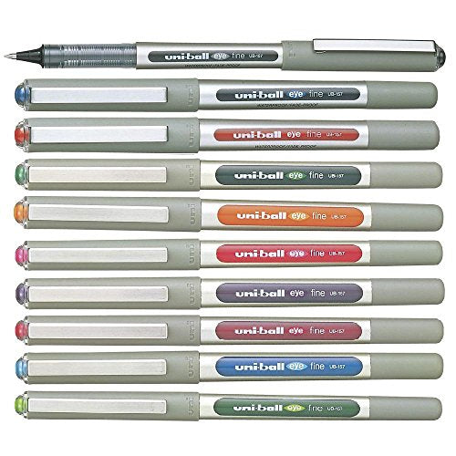 uni-ball Eye UB157 0.7mm Roller Ball Pen | Waterproof Pigment Ink | Lightweighted Sleek Body | Long Lasting Smudge Free Ink | School and Office stationery | 10 Shades Ink, Pack of 10