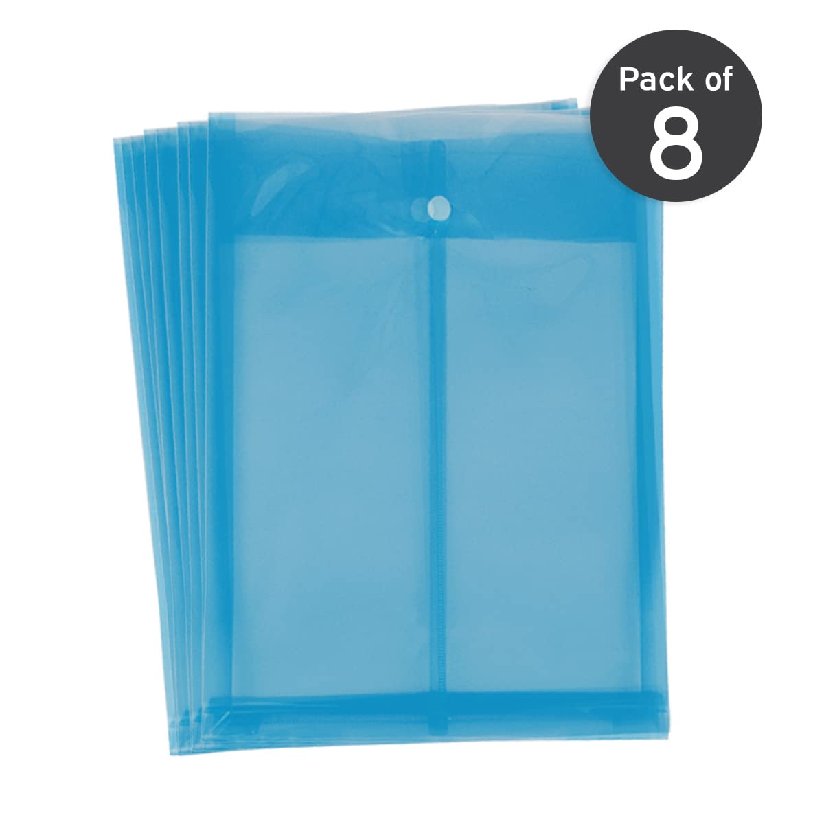 Ondesk Essentials Document Envelop Bag | Durable Plastic Document File Storage Bag with Snap Button | Folder for A4 Size Documents | Folder Organizer with Handle Expandable | Blue, Pack of 8
