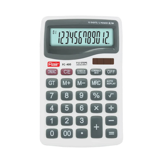 Flair FC-400 Desktop Series Electronic Calculator | 12 Digits Calculations with 112 Steps & Correct | Dual Power for Ergonomic Key Design | Pack of 1