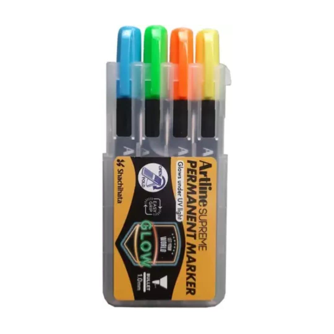 Artline Epf-700 Uv/4Psh1 -Supreme Uv Glow Permanent Marker Plastic Case (Gl Yellow/Gl Orange/Gl Blue/Gl Green)