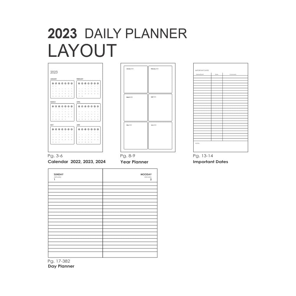 myPAPERCLIP 2023 Daily Planner M1 Medium Size Notebook | Hand Drawn Soft Cover Paper Back | Notebook For Gifting | Ruled, 384 Pages, 80 GSM, Black, Pack of 1