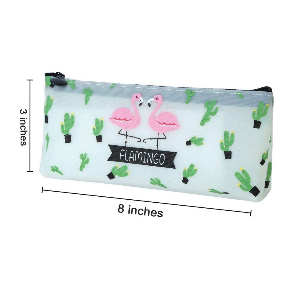 Ondesk Essentials White Cactus Flamingo Pencil Pouch | Large Pencil Pen Case with Zipper Closure | Student School Supplies | Office Stationery Pen Storage Bag | Pink, Pack Of 1