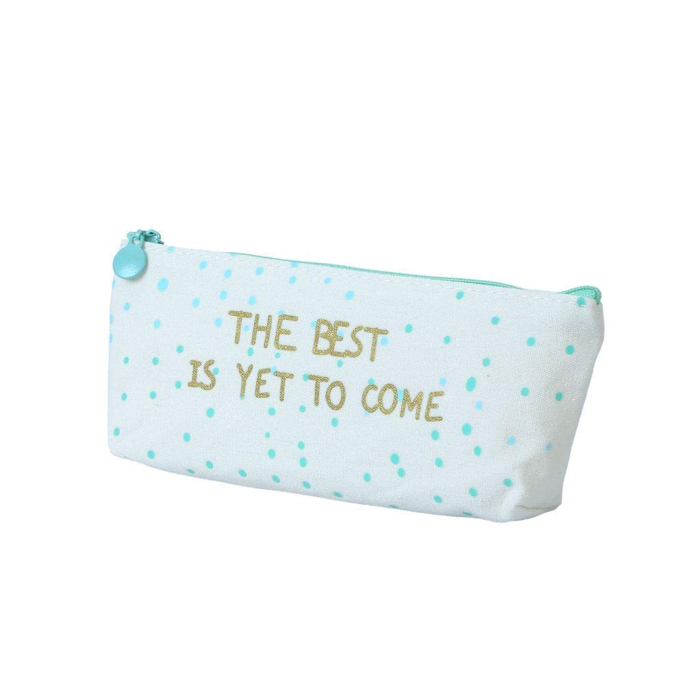 Ondesk Essentials Dots White Green Pencil Pouch | Large Pencil Pen Case with Zipper Closure | Student School Supplies | Office Stationery Pen Storage Bag | Dots White Green, Pack Of 1