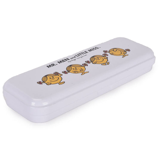 Ondesk Essentials Tin Mr. Men & Little Miss Pencil Pouch | Large Pencil Pen Case with Zipper Closure | Student School Supplies | Office Stationery Pen Storage Bag | White, Pack of 1