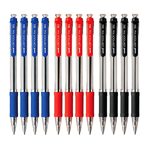 uni-ball Laknock Fine SN-101 0.7 mm Ball Pen (Red,Black,Blue Ink, Transparent Body, Pack of 12)