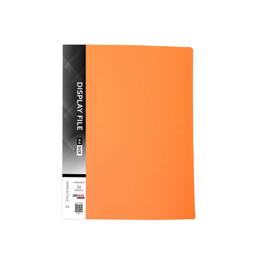 Ondesk Essentials Display Book File | Durable Plastic Document File Folder with 20 Pockets (40 Sheets Capacity) | File for A4 Size Documents | Orange, Pack of 1
