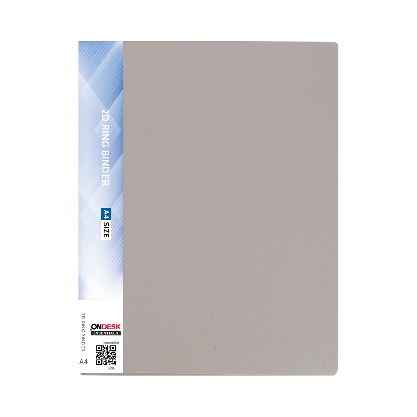 Ondesk Essentials 2D Ring Binder File | Durable Plastic Document File Folder | File For A4 Size Documents | Grey, Pack Of 1