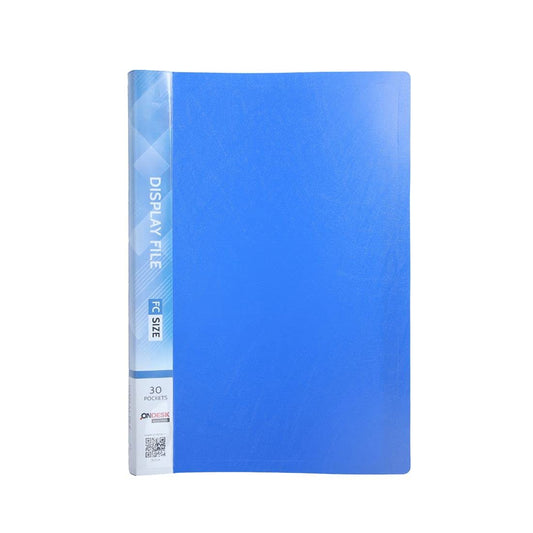 Ondesk Essentials FC Presentation Display Book Plastic File 30 Pockets (Blue, Pack of 1)