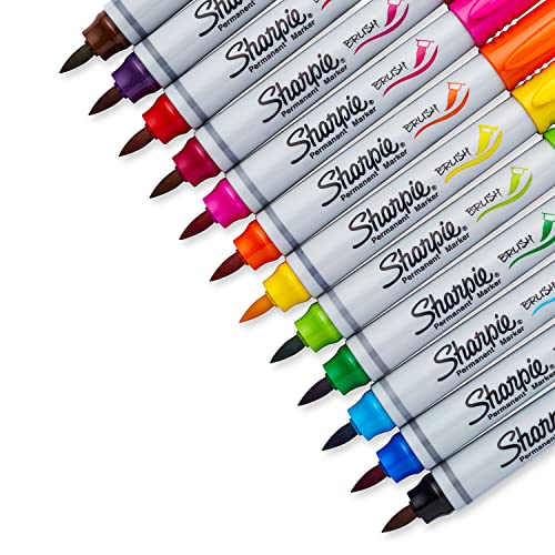 Sharpie Brush Tip Permanent Marker, Assorted, 12 Markers
