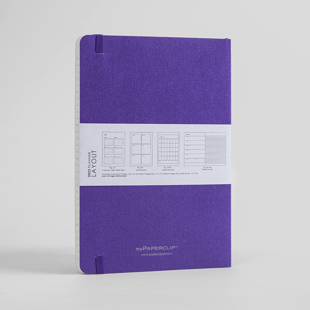Mypaperclip 2023 Weekly Planner, Section Thread Bound, Hand Drawn Paper Back , A5 (148 X 210 Mm, 5 X 8.27 In), 2023-Weekly_Planner-D1_Amethyst
