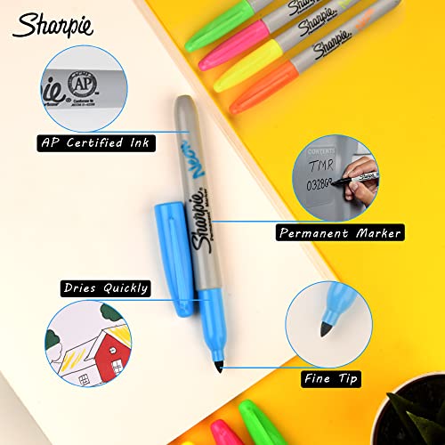 Sharpie Fine Tip Permanent Markers, Neon, 5 Markers