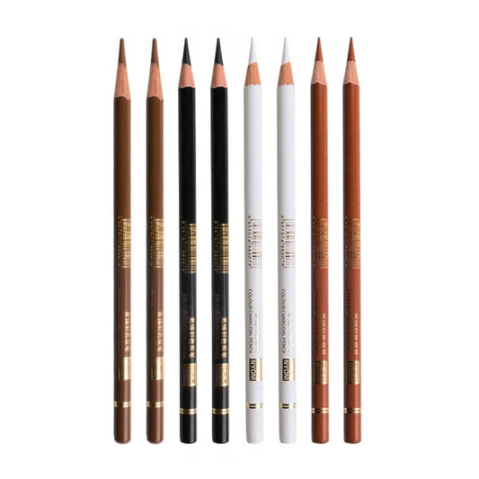 Ondesk Artics Artists' Fine Art Charcoal Drawing Medium Pencil Combo|2Black, 2White, 2Light Brown & 2Dark Brown|For Artists', Professionals & Students|Ideal For Drawing, Sketching & Shading|Pack of 8