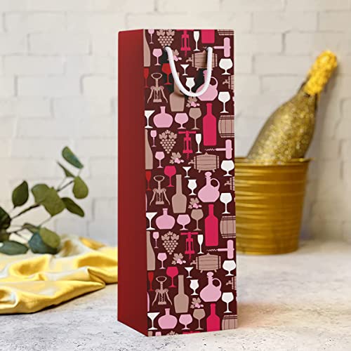 PaperPep Maroon Barrel & Bottles 14"X4.85"X3.65" Wine Paper Bag Pack of 10 | Wine Bottle Bags for Return Gifting, Birthday, Presents & Other Occasion