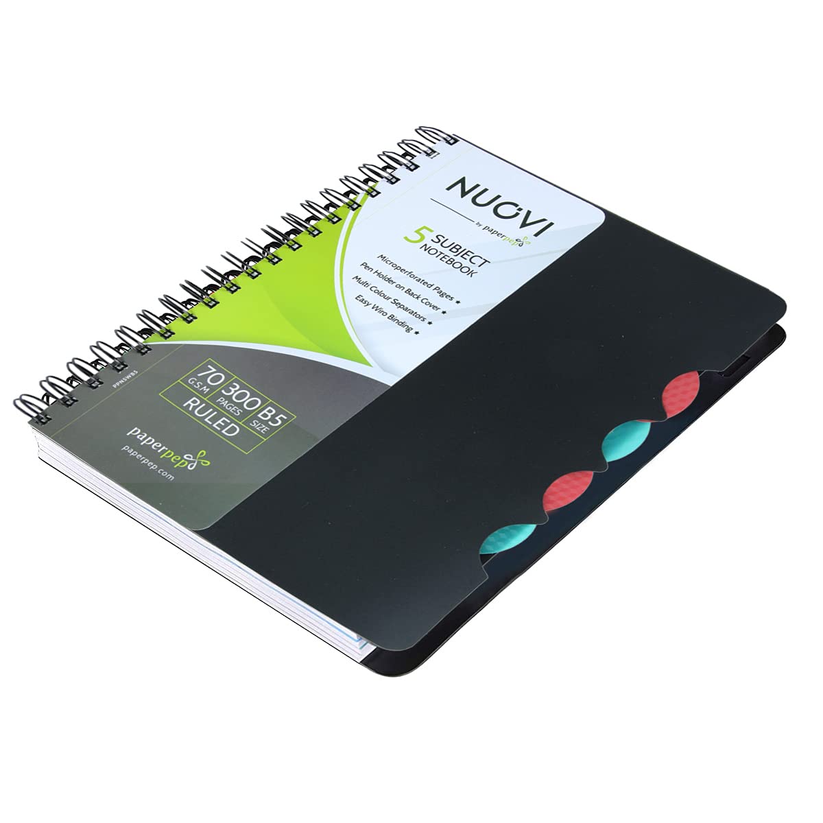 Paper Pep Nouvi 5 Subjects Single Ruled 70GSM 300 Pages B5 Notebook (Pack of 2)
