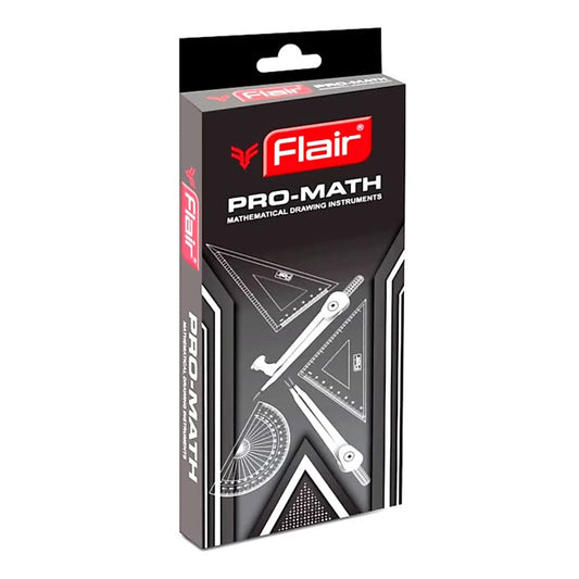 Flair Pro Math Mathematical Drawing Instrument Box - Double Sided Tray with Attractive Shapes of Instruments in This Box - Free Stencil Inside The Box, Handy Storage Box for Students - Pack of 1
