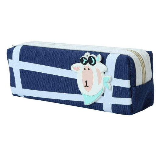 Ondesk Essentials Blue With White Lines Pencil Pouch | Large Pencil Pen Case with Zipper Closure | Student School Supplies | Office Stationery Pen Storage Bag | Blue With White Lines, Pack Of 1