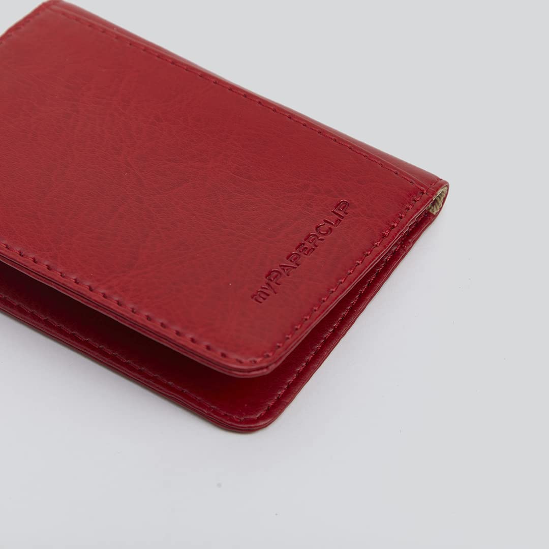 Mypaperclip Card Holder Wallet, Classic Edition, Pocket Size Made Of Italian Vegan Leather - Chw_Mini-Red