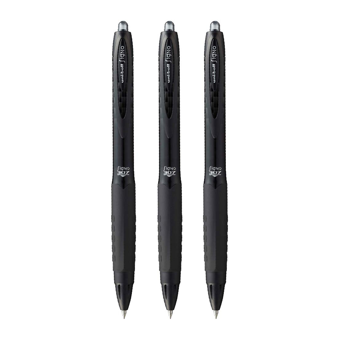 uni-ball UMN 307 Signo Gel Pen (0.7mm, Black Body, Black Ink, Pack of 6)