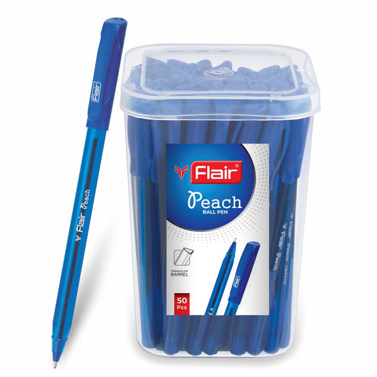 FLAIR Peach Ball Pen Jar Pack - Soft Tip For Flawless & Smooth Writing - Ergonomic Grip Makes It Easy To Hold - Lightweight & Slim Body Design - Blue Ink, Pack of 50 Pens