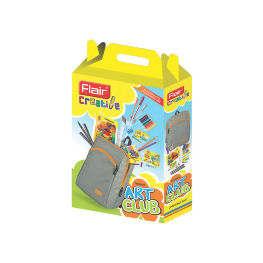 FLAIR Creative Series Art Club Combination Smart Kit | With Free Zipper Bag | Non-Toxic & Safe for Childrens | A Complete Coloring Kit | 12 Products & 17 Units, Body Color of Bag May Vary