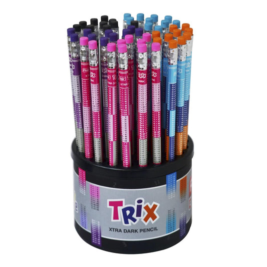 FLAIR Trix 2B Pencil Stand - Ergonomic Design With Rubber Tip Extra Dark Pencils - Dark Lines At Low Pressure - For Neat & Clean Handwriting - Pack of 50 Pencils