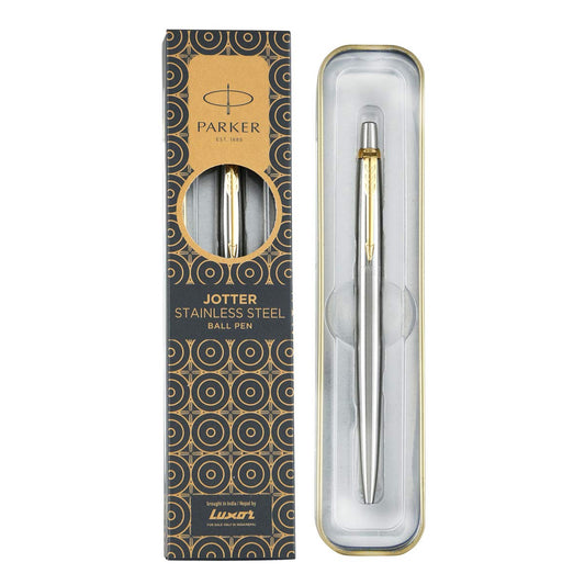 Parker Jotter Stainless Steel Gold Trim Ball Pen - Blue Ink, Pack Of 1