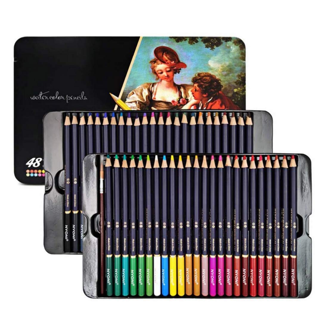 Ondesk Artics Artists' Fine Art Watercolour Pencil Set Tin Box of 48 Assorted Shades | Perfect For Artists', Professionals & Students| Ideal For Sketching, Painting, Drawing, Shading & Illustrations