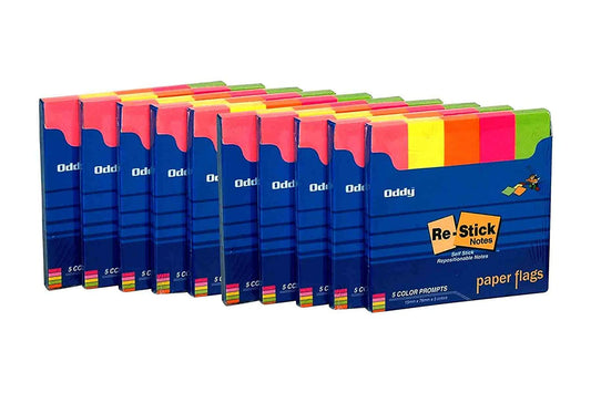 Oddy Re Stick Paper Flags 5 Colour Prompts 15 X 76 mm, 250 Sheets per Pack -10 Packs