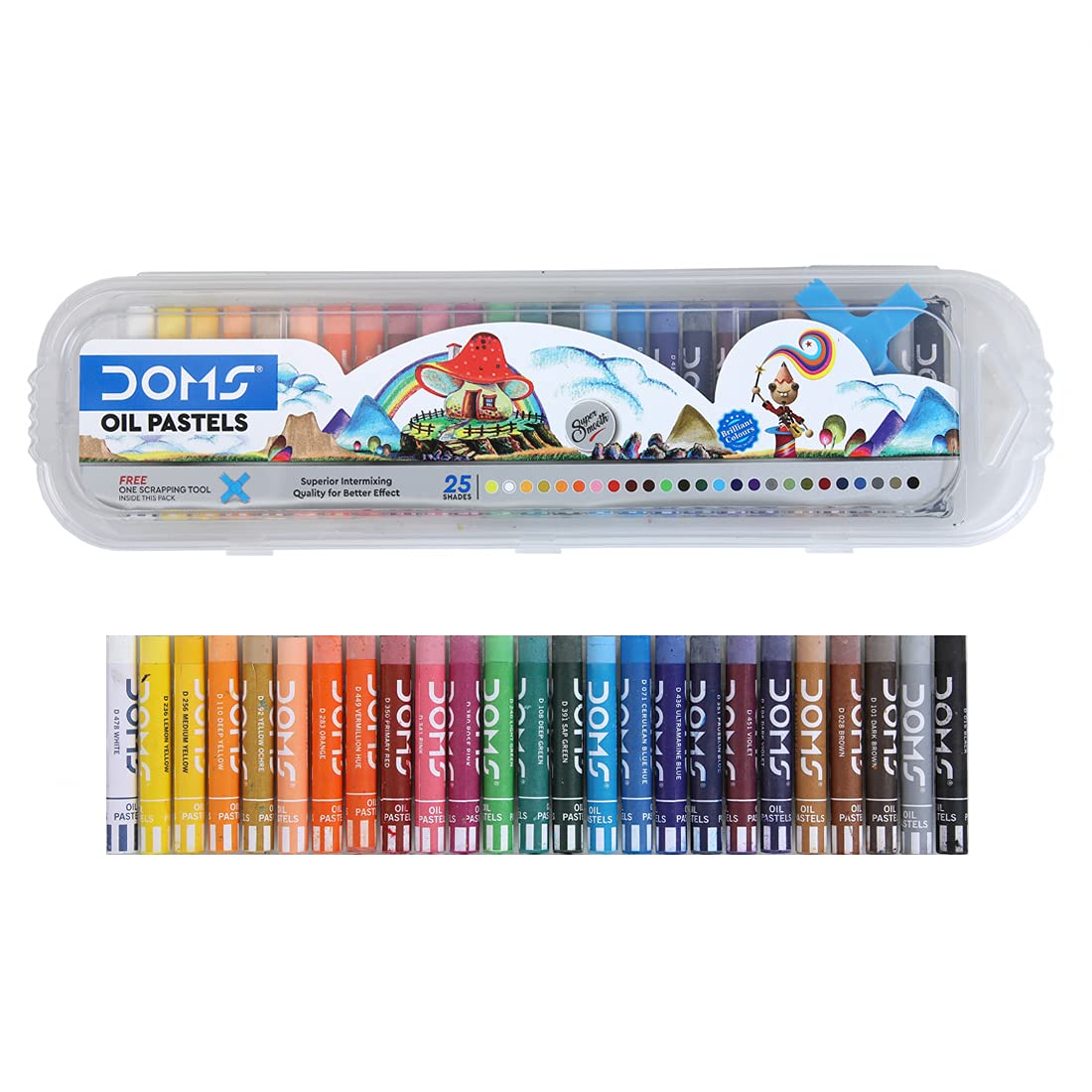 Doms Non-Toxic 9mm Oil Pastel Set in Plastic Case (25 Assorted Shades)