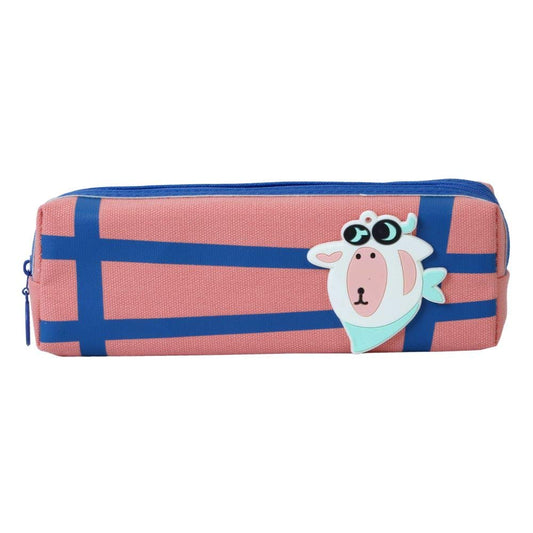Ondesk Essentials Pink With Blue Lines Pencil Pouch | Large Pencil Pen Case with Zipper Closure | Student School Supplies | Office Stationery Pen Storage Bag | Pink With Blue Lines, Pack Of 1