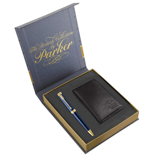 Parker Ambient Blue Ball Pen with Credit Card Holder (Gold Trim)
